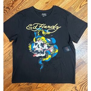 Ed Hardy Mens Skull Snake Graphic T-Shirt Charcoal Gray XL EHMB1100-43 NWT